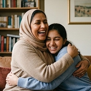 UK Mum hugging daughter